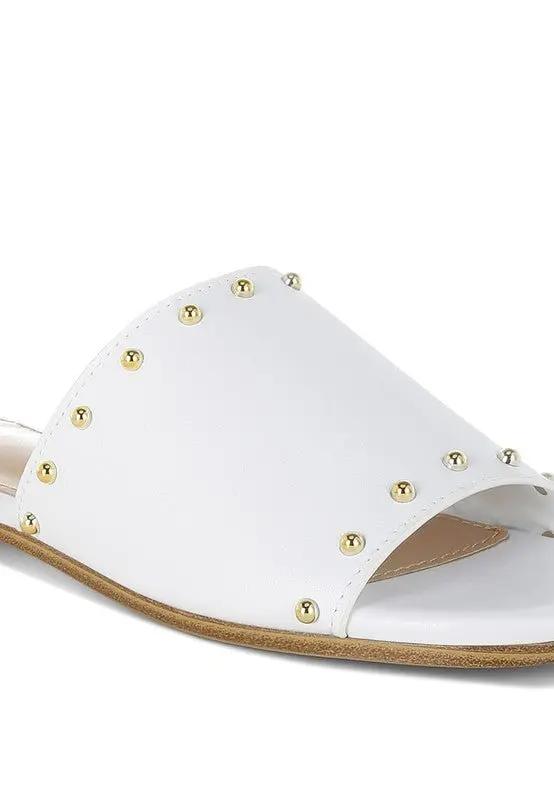 Renaldi Genuine Leather Studded Slip-On Flats for Women - Love Salve